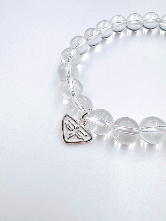 Natural Clear Quartz Bracelet – Sterling Silver Eye Charm