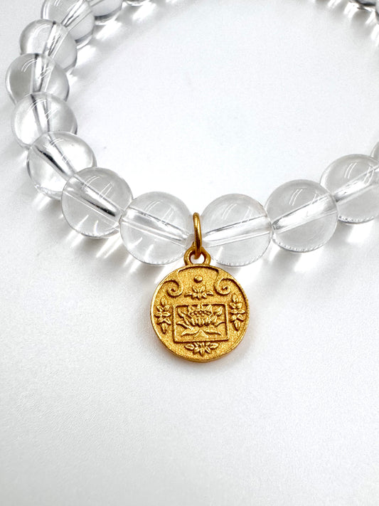 Natural Clear Quartz Bracelet – Gold-Plated Sterling Silver Charm