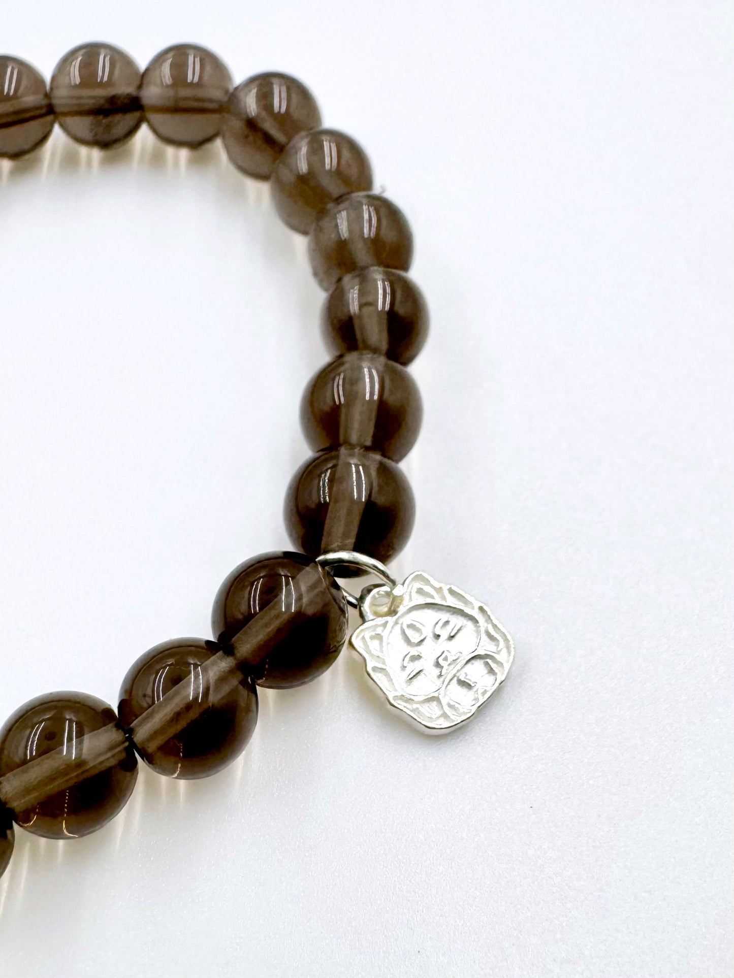 Natural Obsidian Bracelet – Sterling Silver Fox Charm