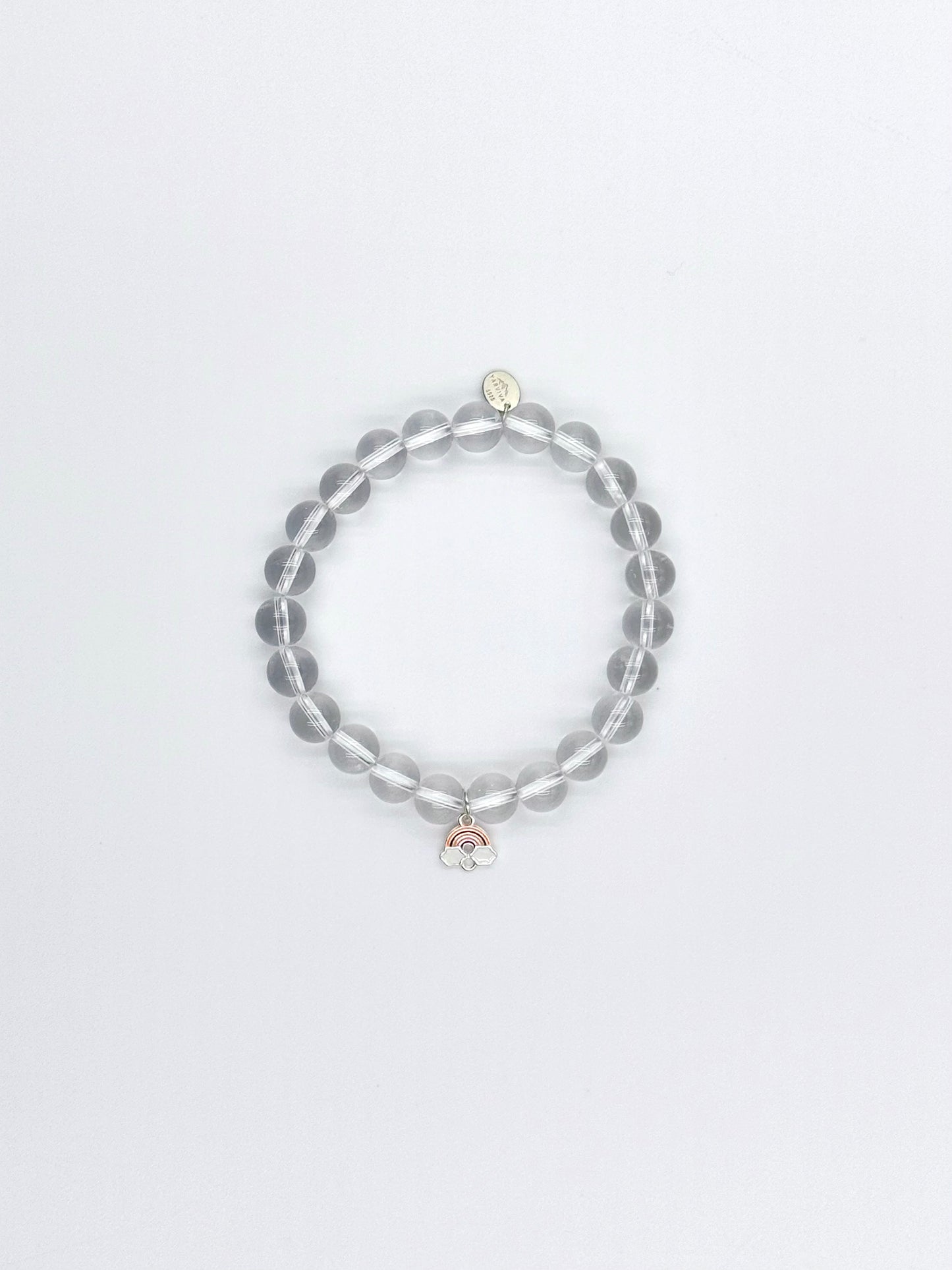 Natural Clear Quartz Bracelet – Sterling Silver Rainbow Charm